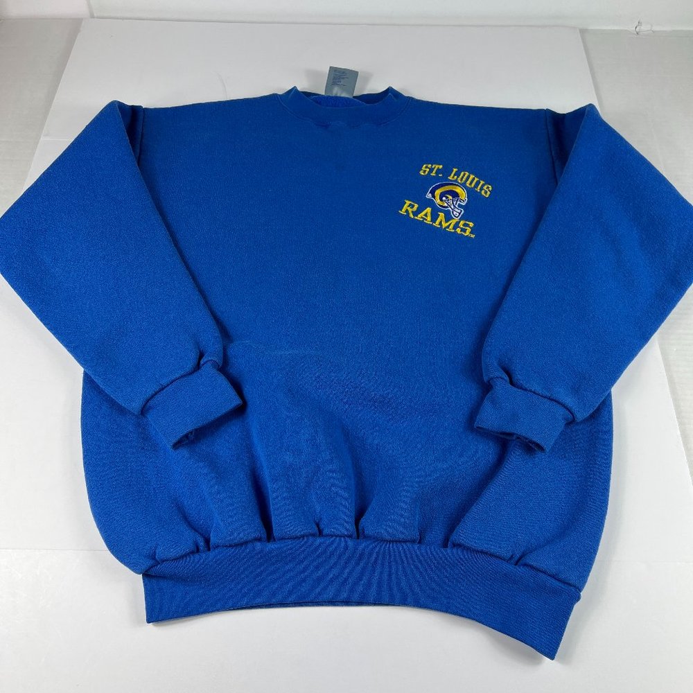 VTG 90s Logo 7 St. Louis Rams Sweatshirt Adult Medium Blue Embroidered Crewneck